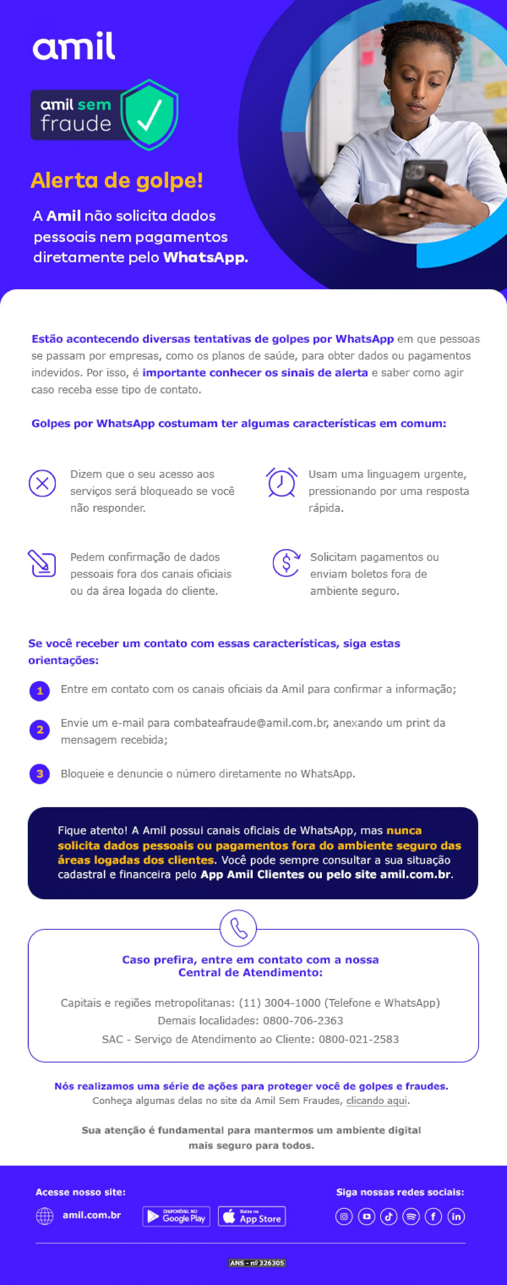 informativo Amil sobre alerta de golpes